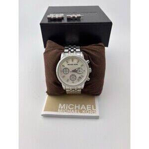 Michael Kors Ritz Silver-Tone MK5020 Women’s Wrist Watch W/box -Needs Battery